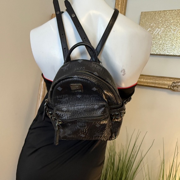 MCM AUTHENTIC Stark Bebe Boo Side Studs Backpack In Visetos Black - Picture 9 of 14